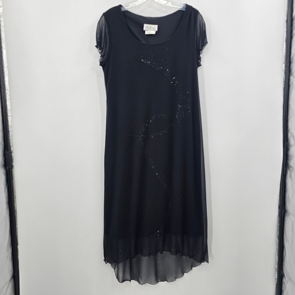 AGB Dress 12P Byer California Black Beaded High Low Cocktail Dress Petite 12 USA